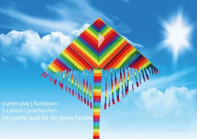 Produktbild von scarlet play | Einleiner Lenkdrachen »Rainbow I« mit Leine für 30 m Abstand; Größe: ca. 60 x 120 cm; Flugdrachen in Regenbogenfarben mit Streifenschwanz und Troddeln, Farbe:Regenbogen