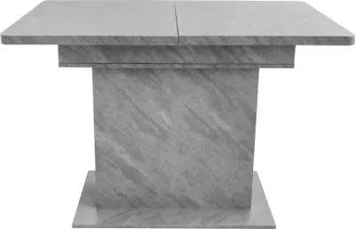A rectangular dining table with a pedestal base, shown against a white background.