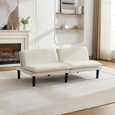 Produktbild von okwish 2-Sitzer Sofastuhl mit 3-stufig verstellbarer Rückenlehne, Loungesofa armlehnenloses Design, Wohnzimmersofa in Beige