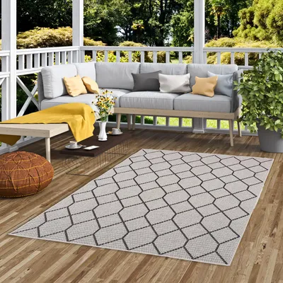Produktbild von In & Outdoor Teppich Flachgewebe Marbella Grau Modern, Größe:80x150 cm