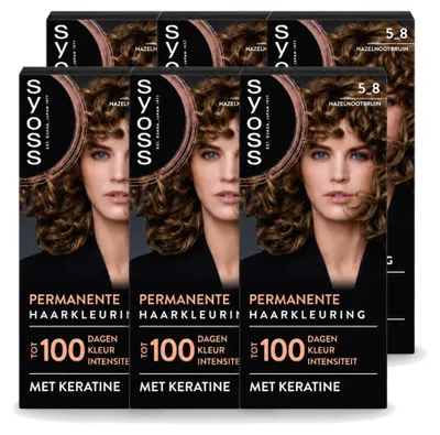 Image de 6 x Coloration permanente pour cheveux SYOSS, nuance 5-8 (brun noisette) - Pack avantageux - 6 pièces
