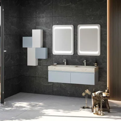 Immagine prodotto di Mobile bagno sospeso 120cm blu pastello doppio lavabo hpl | Diamante