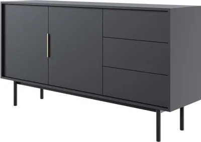 Image de Selsey Viviaro - Buffet 2 portes avec 3 tiroirs, noir, 154 cm