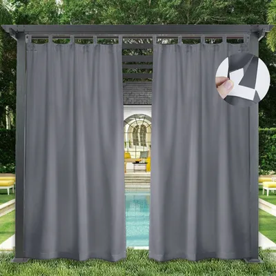 Produktbild von Vorhang Wasserdicht Blickdicht Gardine Sonnenschutz Outdoor Verdunkelungsvorhnge mit Schlaufen fr Terrasse Balkon Garten Hof, 132x213cm, Dunkelgrau