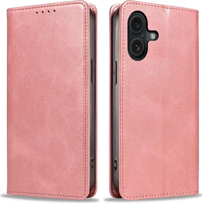 Produktbild von Handyhülle für Apple iPhone 16 Kunstleder Flip Cover Hülle Handytasche Case Kartenfach Farbe: Rosa