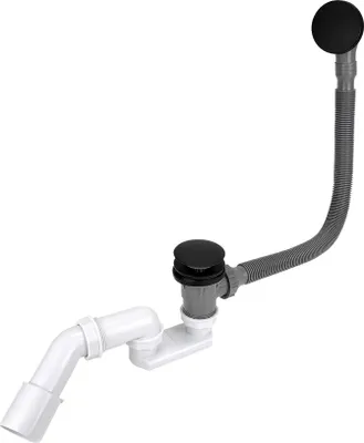 Produktbild von Badewannensiphon mit Klick-Klack-Stopfen und Überlaufrohr, schwarz