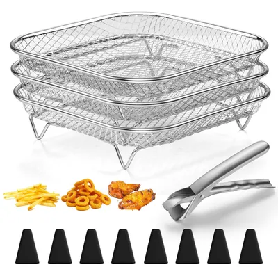 Image de Accessoires pour friteuse à air chaud, en acier inoxydable à 3 niveaux : panier de friture, grille