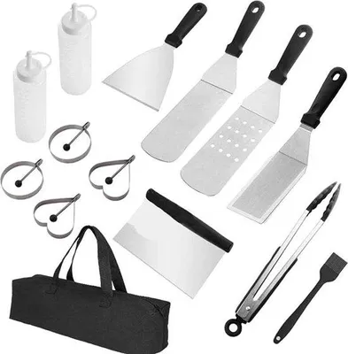 Produktbild von Edelstahl Grillwerkzeug-Set 14-teilig für Camping und BBQ