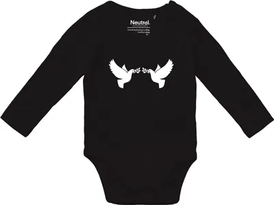 Produktbild von Huuraa Baby Body Friedenstauben 68 Black  Baumwolle Fairtrade Langarmbody Geschenkidee
