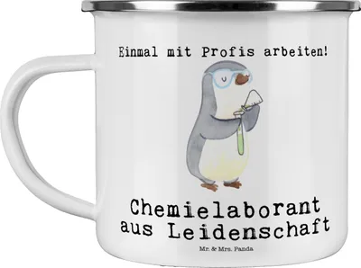 Produktbild von Mr. & Mrs. Panda Emaille Tasse Chemielaborant Leidenschaft - Weiß - Geschenk, Spruch, Teetasse, becher, Studium, Labor, Wissenschaftler, Pott, Beruf, Campingbecher