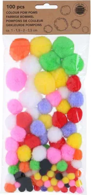Produktbild von 100 farbige Baumwoll Pompons, 1 bis 3,5 cm, zum Basteln