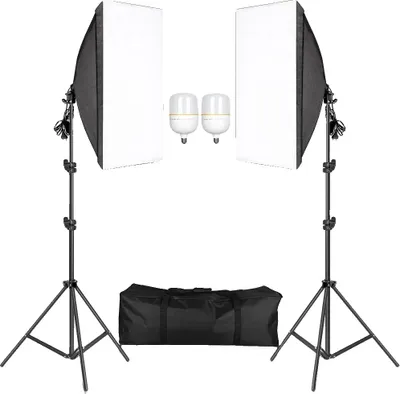 Produktbild von Fotografie Beleuchtungsset, Softbox-Design, verstellbares Lichtstativ, Zweifarbige Glühbirne