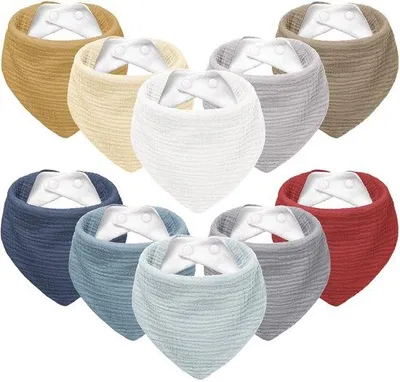 Immagine prodotto di Bavaglini con chiusura in velcro, in morbida mussola per bambini e bambine, taglia neonato, 10 pezzi, grigio-blu