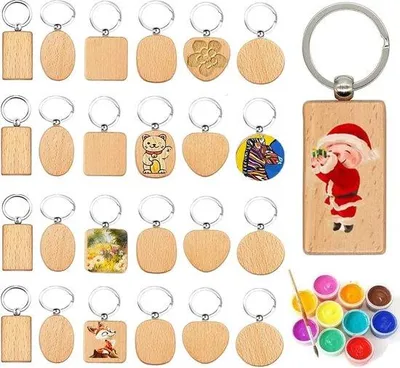 Produktbild von Famanu Holz-Schlüsselanhänger 60 Stück - Beschreibbar, DIY, Blanko