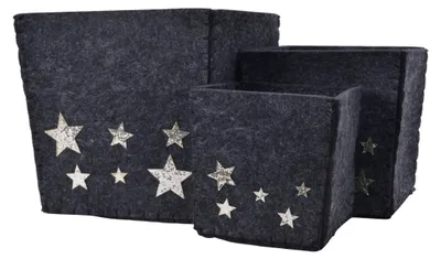 Produktbild von Aufbewahrungsbox Ordnungsbox Polyester Sterne schwarz 3-er Set