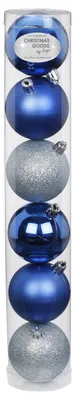 Produktbild von Weihnachtskugeln Kunststoff 6cm x 6 Stück - Blau / Silber Mix