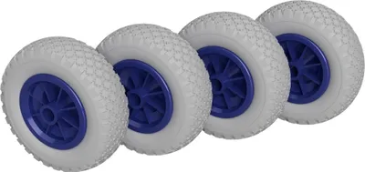 Immagine prodotto di 4 x Ruota in poliuretano Ø 200 mm 2.50-4 cuscinetto a strisciamento rotolo ruota del rimorchio a prova di foratura, grigio/blu