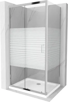Immagine prodotto di Mexen Apia cabina doccia scorrevole 130 x 70 cm, fasce bianche, cromo + piatto doccia Flat - 840-130-070-01-20-4010