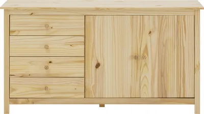 Produktbild von Möbilia Kommode | 4 Schubladen | 2 Türen | Kiefer-Holz massiv | B 150 x T 40 x H 80 cm | natur | 19020008 | Serie KOMMODE
