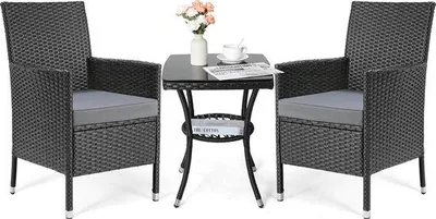 Zdjęcie produktu dla Meble ogrodowe – 3-osobowy zestaw rattanowy – zestaw bistro – z poduszkami – rattan