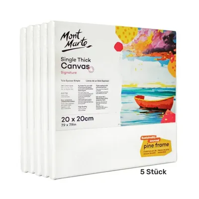 Produktbild von Mont Marte Keilrahmen 5 Stück Keilrahmen 20 x 20 cm mit Leinwand aus Baumwolle, Aufgezogen & Vorgrundiert, 280g/m