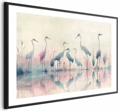 Produktbild von Posterpapier Poster - Birds by the Lake - herons painted in watercolor in a delicate, gray-pink palette 60x40 cm Tiere g-H-10108-ao-a