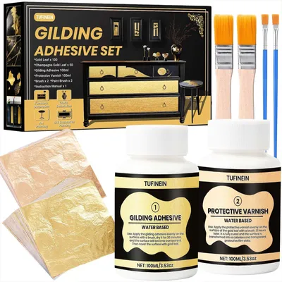 Immagine prodotto di Set di foglia d'oro e vernice per decorazioni, 100 ml