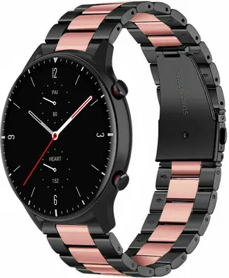 Produktbild von Strap-it Stahlarmband - Kompatibel mit Amazfit GTR 2 Armband Ersatzarmband Edelstahl - Gliederarmband mit Faltschließe - Hochwertiges Material - für Smartwatch 22mm Armband Schwarz / Rosa