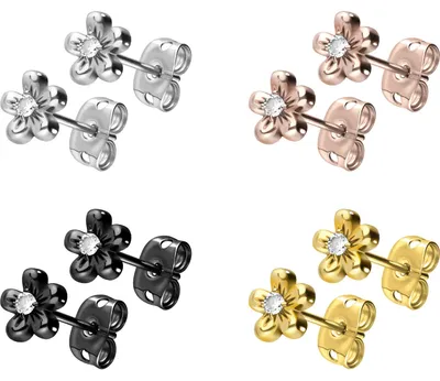 Produktbild von Chirurgenstahl Ohrstecker BLUME + KRISTALL