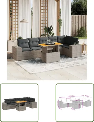 Produktbild von The Living Store 7-tlg. Garten-Sofagarnitur mit Kissen Grau Poly Rattan