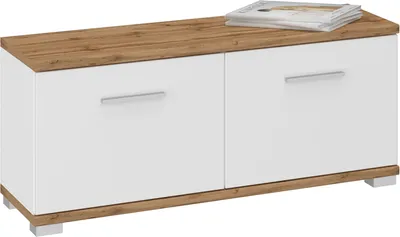 Produktbild von Garderobenbank, weiß Hochglanz mit Eiche, HUESCA-129
