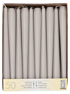 Produktbild von 50 Papstar Leuchterkerzen Ø 2,2 cm, 25 cm hellgrau 37613 Spitzkerzen Halterkerzen