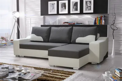 Produktbild von Ecksofa COLLIN mit Schlaffunktion Weiss / Dunkelgrau Ottomane Rechts