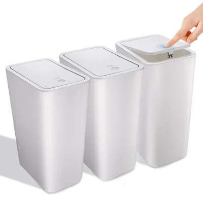 Image de Lot de 3 poubelles pour salle de bain avec couvercle - 10 litres, blanc