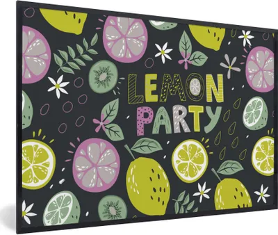 Produktbild von MuchoWow® Gerahmtes Poster Summers - Zitat - Zitronen - Schwarz 60x40 cm - Poster mit Schwarzem Bilderrahmen Wandposter Rahmen Foto Bilder - Printing - Wanddeko Schlafzimmer