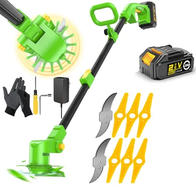 Produktbild von Akku-Rasentrimmer mit 4000mAh Akkus, Kabelloser Elektrischer Grasschneider mit Teleskopstange 95–140cm, inkl. Metall & Nylonmesser, Ladegerät – Grün