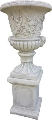 Produktbild von Schöne Amphore auf Sockel als Set aus Steinguss perfekt für den Garten die Terrasse oder den Vorgarten 126cm H, PO-90uPO-72