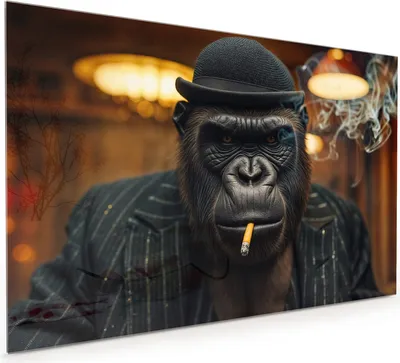 Produktbild von Küchenrückwand Spritzschutz Glas mit Motiv Rauchender Gorilla 40 x 40 cm
