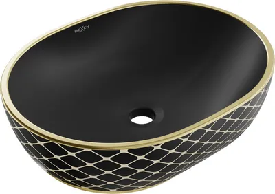 Produktbild von Mexen Viki Aufsatzwaschbecken 48 x 35 cm, schwarz matt/Gold Gittermuster - 21054879