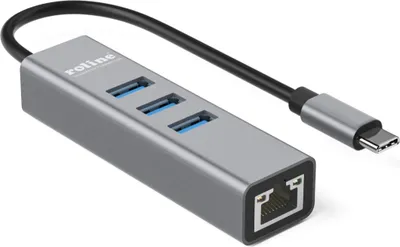Productafbeelding van ROLINE USB Type C naar Gigabit Ethernet converter + hub met 3 aansluitingen