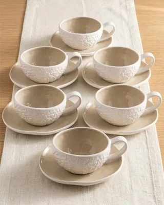 Immagine prodotto di Set da caffè per 12 persone – 6 tazze da caffè con piattini, capacità 200 ml – Set in porcellana, colore bianco-taupe