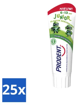 Imagen del producto de 25 tubos de pasta dental para niños Prodent, protector del esmalte, para mayores de 6 años, 75 ml cada uno. Paquete económico de 25 unidades
