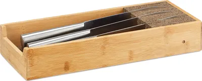 Produktbild von Relaxdays Messerhalter Bambus, Schubladeneinsatz für Messeraufbewahrung, Schubladenorganizer, HBT: 6,5x38x15,5cm, natur
