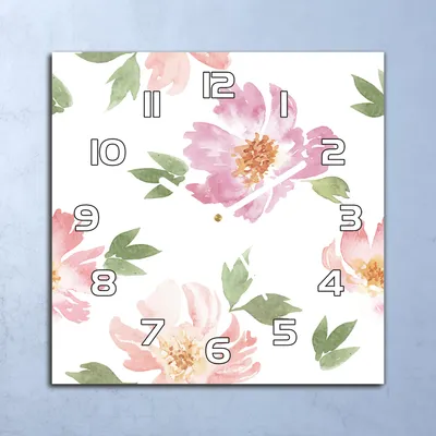 Produktbild von Deko Glasuhr Wanduhr 30x30 Rosa Blumen Aquarell Quarz Küchenuhr Bürouhr