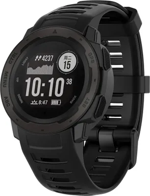 A black smartwatch is shown against a white background.