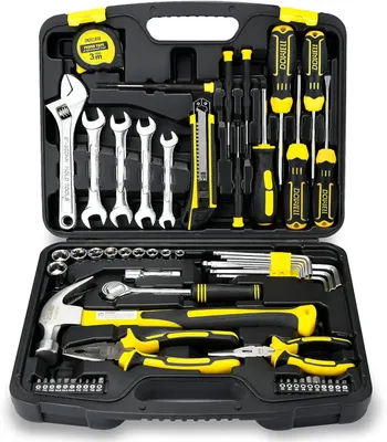 Produktbild von Werkzeugset 61-teilig, Maulschlüssel, mit Aufbewahrungskoffer, für Autoreparaturen