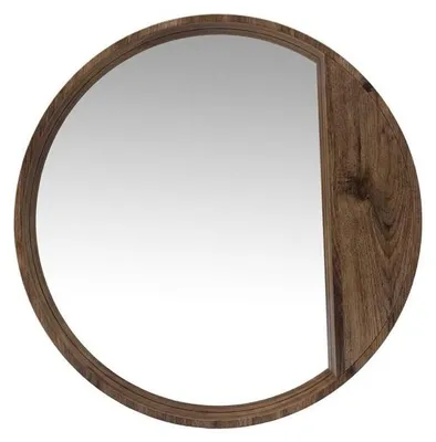 Produktbild von DRW Runder Wandspiegel mit Holzrahmen in Natur, 65 x 65 x 3 cm