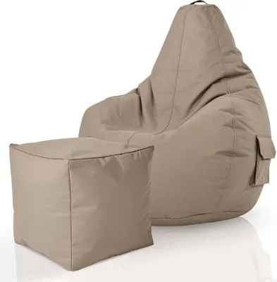 Produktbild von Green Bean® 2er Set Sitzsack + Hocker "Cozy+Cube" - mit EPS Perlen Füllung - robust waschbar schmutzabweisend - Taupe