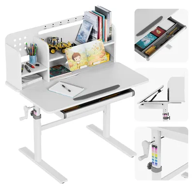 Immagine prodotto di Scrivania ergonomica per bambini, altezza regolabile, 100 x 60 cm, design moderno, colore bianco
