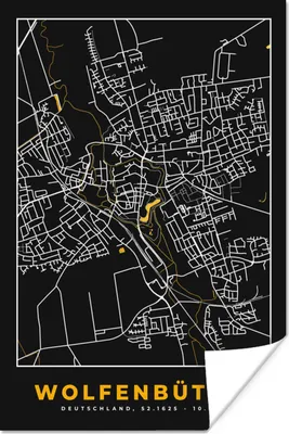 Produktbild von MuchoWow® Poster Deutschland - Schwarz und Gold - Wolfenbüttel - Stadtplan - Karte 120x180 cm - Kunstposter